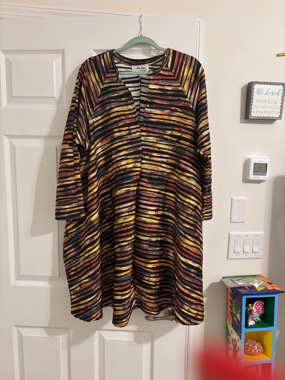 Striped Multicolor Tunic Dress - Black, Gold, Rust, Yellow